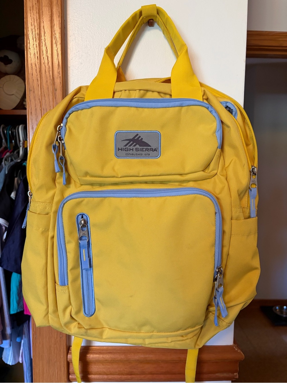 High Sierra Yellow Backpack with Light Blue Trim
